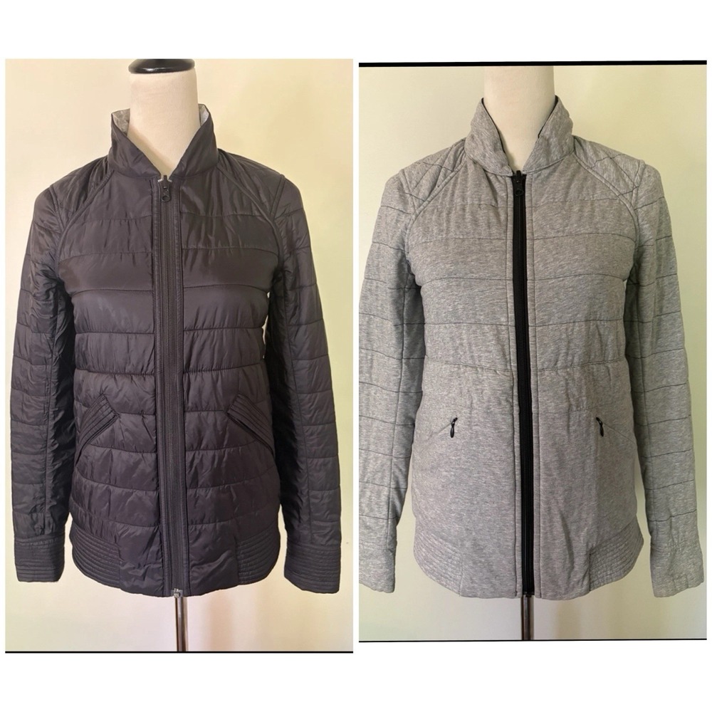 Lululemon The Bomb Bomber Jacket Reversible Black Grey Puffer W4F41S Womens Sz 4